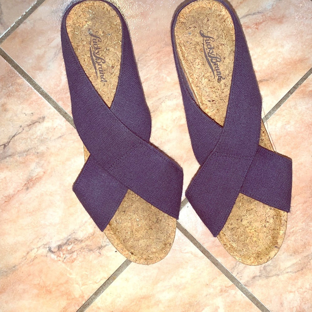 Lucky Brand navy cork wedge sandals